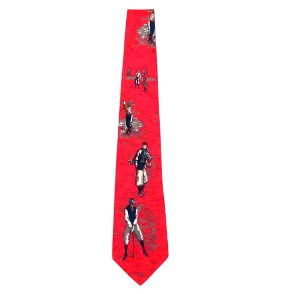 Neck Tie Golf Vintage Print Red - Picture 2 of 5